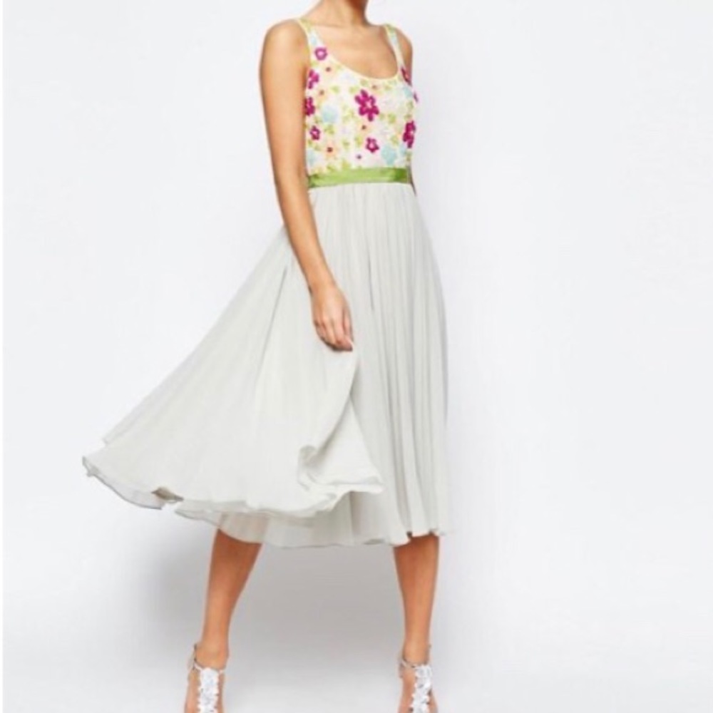 Asos Embellished Floral Bodice Midi Skater Dress